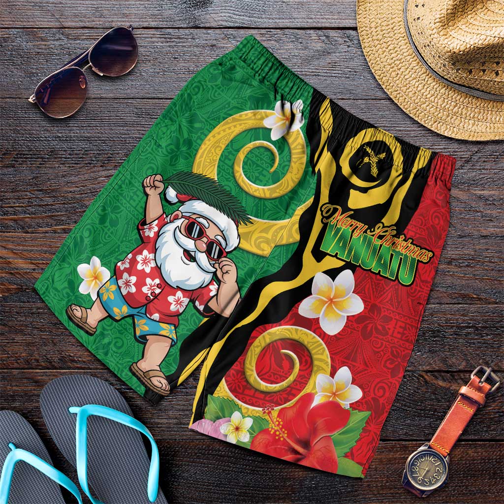 Vanuatu Christmas Shorts for Men Funny Santa with Namele and Boar Tusk Tribal - Polynesian Pride