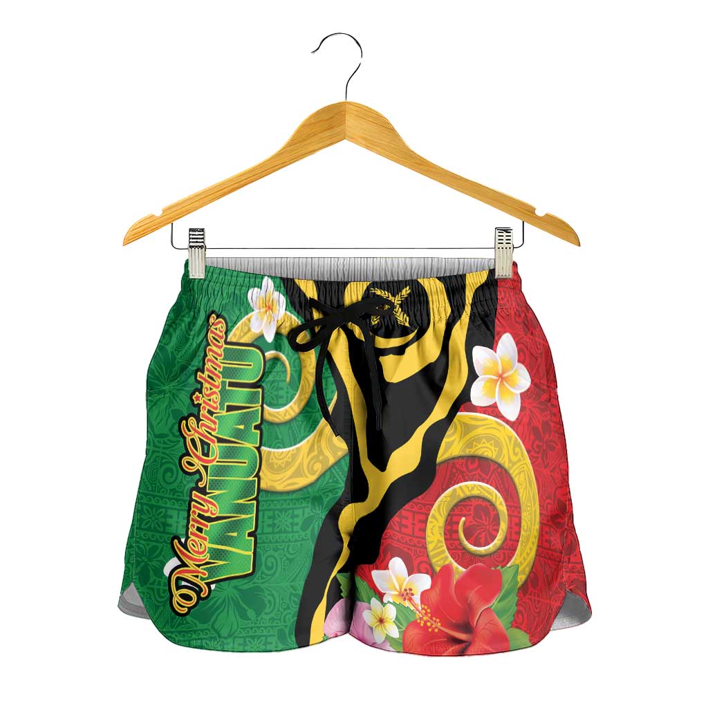 Vanuatu Christmas Shorts for Women Funny Santa with Namele and Boar Tusk Tribal - Polynesian Pride