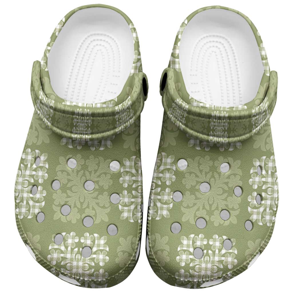 Vesuvian Green Palaka Quilt Hawaii Clogs Shoes Traditional Hawaii-plaid Pattern - Polynesian Pride
