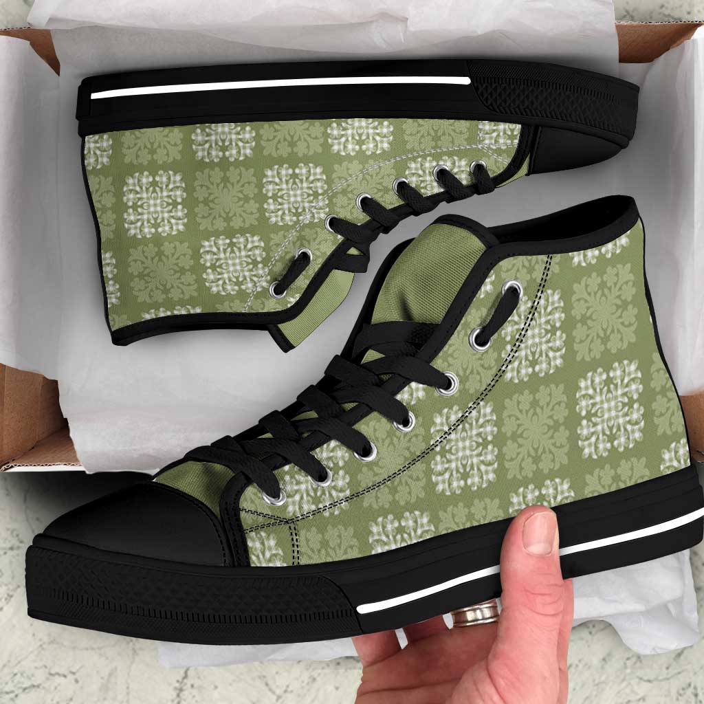 Vesuvian Green Palaka Quilt Hawaii High Top Shoes Traditional Hawaii-plaid Pattern - Polynesian Pride