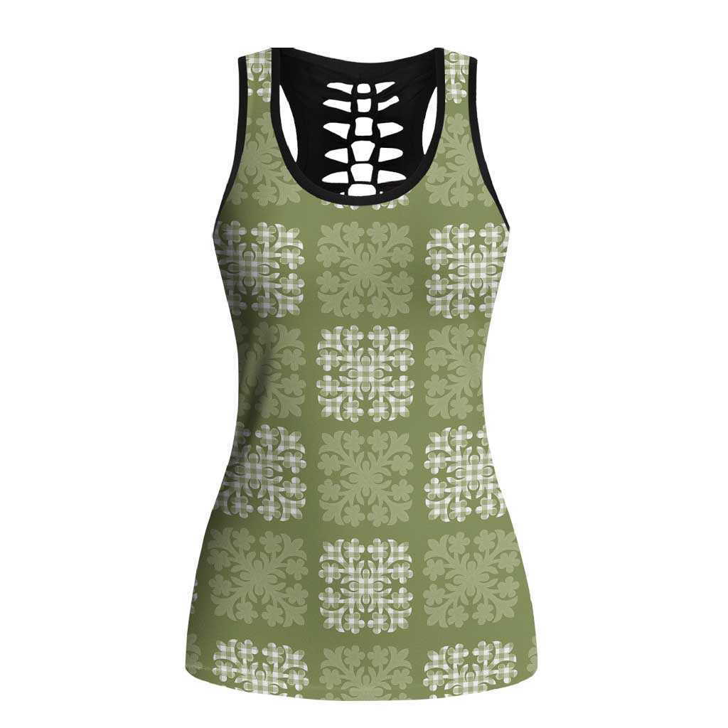 Vesuvian Green Palaka Quilt Hawaii Hollow Tank Top Traditional Hawaii-plaid Pattern - Polynesian Pride