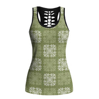Vesuvian Green Palaka Quilt Hawaii Hollow Tank Top Traditional Hawaii-plaid Pattern - Polynesian Pride