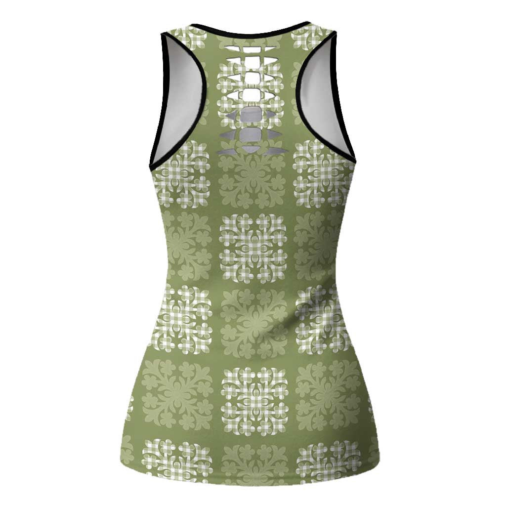 Vesuvian Green Palaka Quilt Hawaii Hollow Tank Top Traditional Hawaii-plaid Pattern - Polynesian Pride