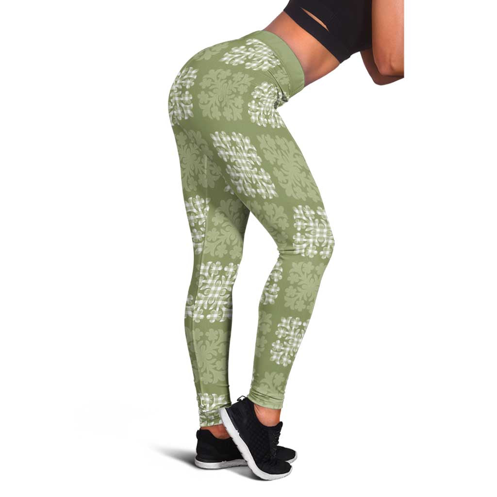 Vesuvian Green Palaka Quilt Hawaii Leggings Traditional Hawaii-plaid Pattern - Polynesian Pride
