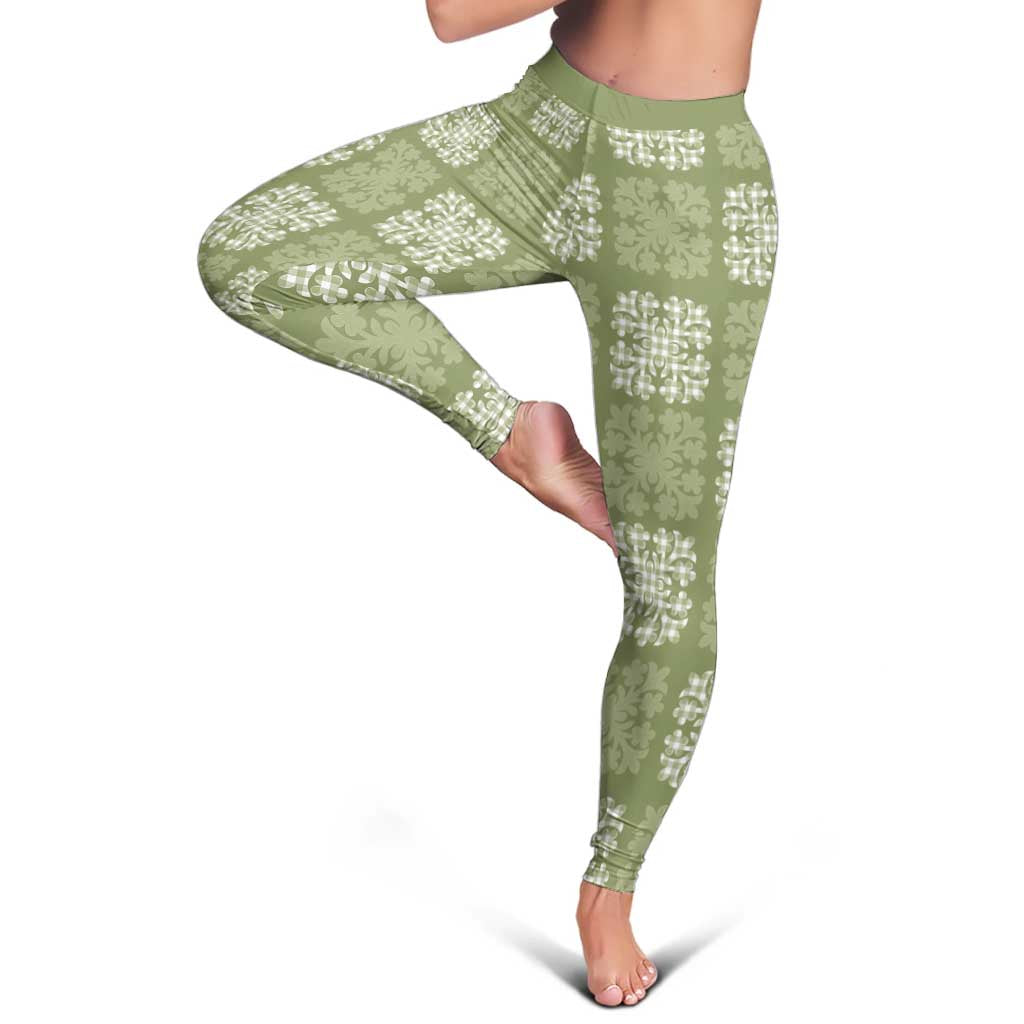 Vesuvian Green Palaka Quilt Hawaii Leggings Traditional Hawaii-plaid Pattern - Polynesian Pride