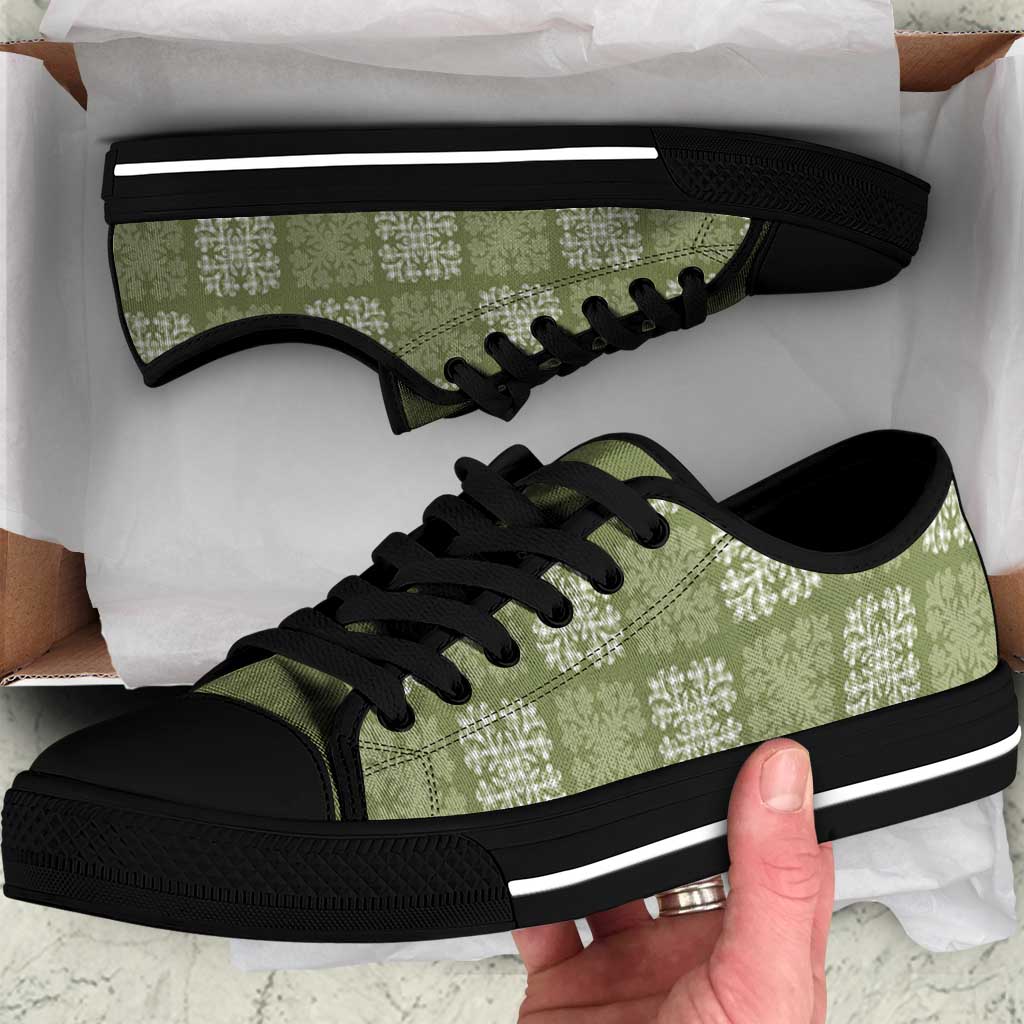Vesuvian Green Palaka Quilt Hawaii Low Top Shoes Traditional Hawaii-plaid Pattern - Polynesian Pride