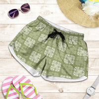 Vesuvian Green Palaka Quilt Hawaii Shorts for Women Traditional Hawaii-plaid Pattern - Polynesian Pride