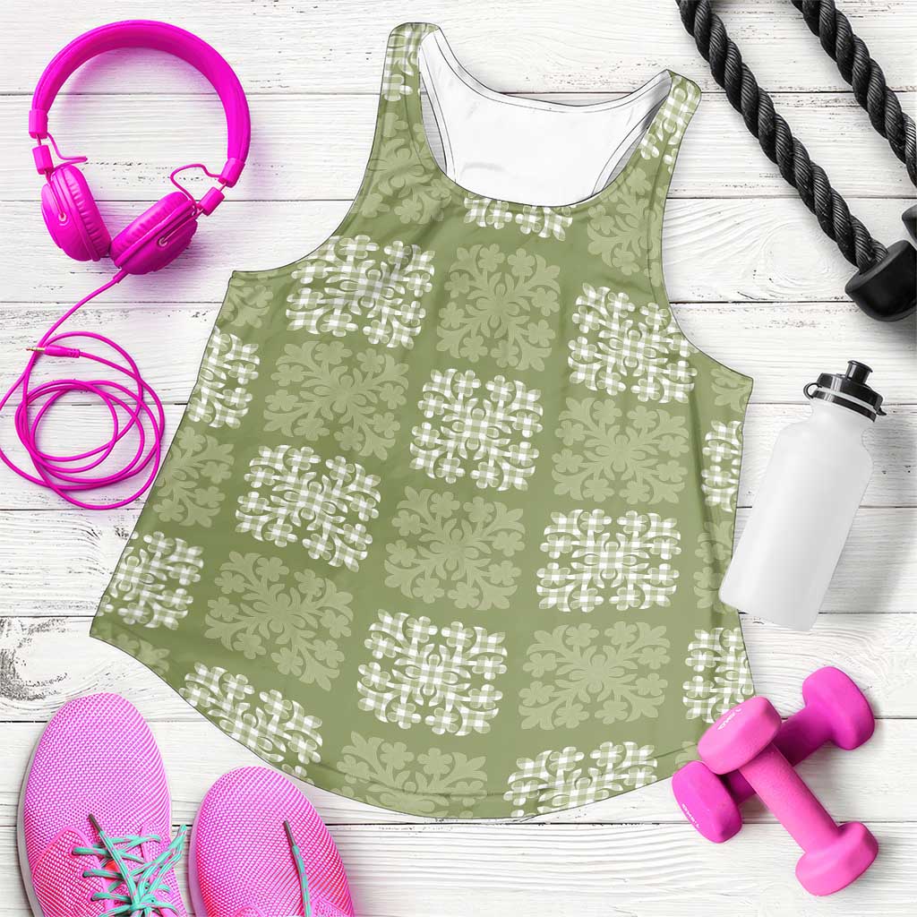Vesuvian Green Palaka Quilt Hawaii Women Racerback Tank Traditional Hawaii-plaid Pattern - Polynesian Pride