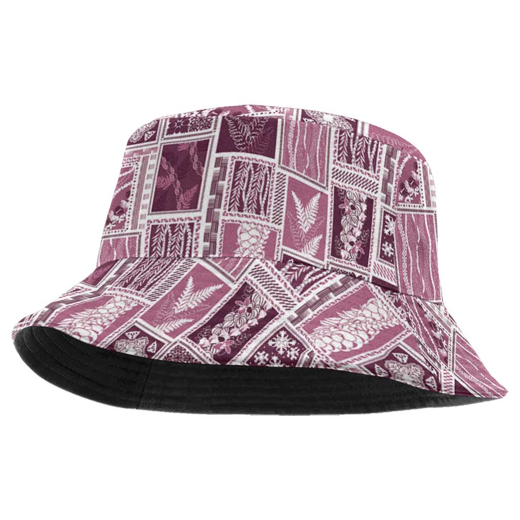 Vintage Aloha Block Quilt Bucket Hat Pink Inspired Lei Motifs LT9 One Size Pink - Polynesian Pride