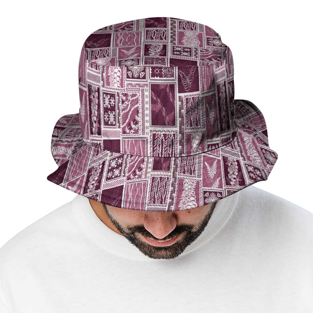 Vintage Aloha Block Quilt Bucket Hat Pink Inspired Lei Motifs LT9 - Polynesian Pride