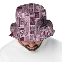 Vintage Aloha Block Quilt Bucket Hat Pink Inspired Lei Motifs LT9 - Polynesian Pride