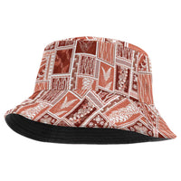 Vintage Aloha Block Quilt Bucket Hat Red Inspired Lei Motifs - Polynesian Pride