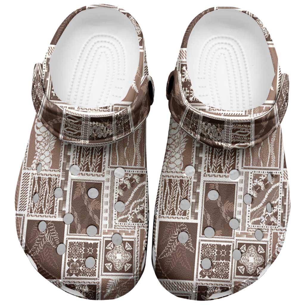 Vintage Aloha Block Quilt Clogs Shoes Beige Inspired Lei Motifs - Polynesian Pride