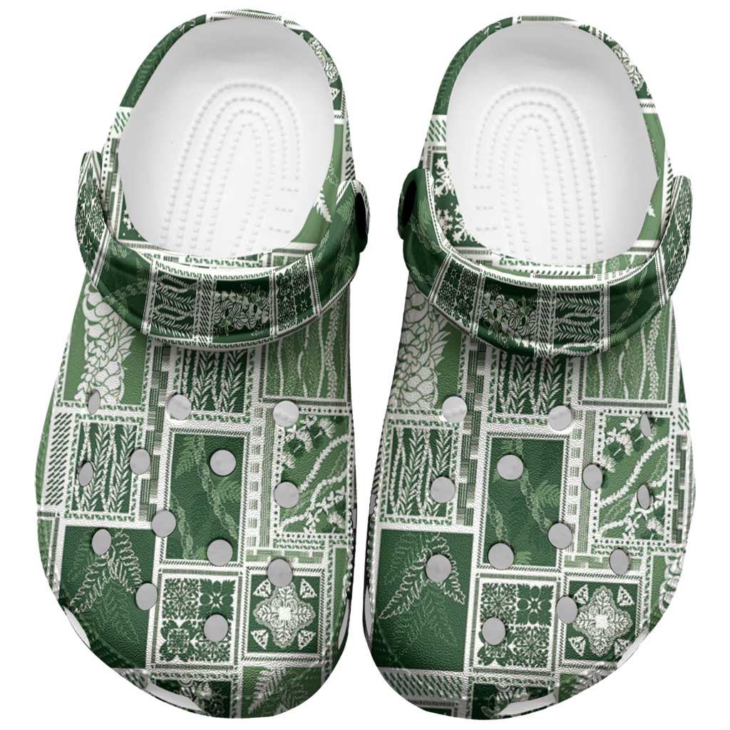 Vintage Aloha Block Quilt Clogs Shoes Green Inspired Lei Motifs - Polynesian Pride