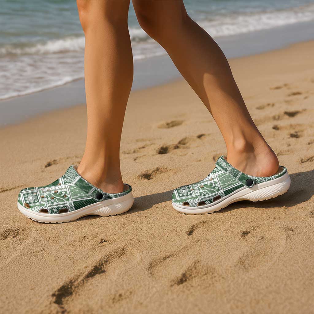 Vintage Aloha Block Quilt Clogs Shoes Green Inspired Lei Motifs - Polynesian Pride