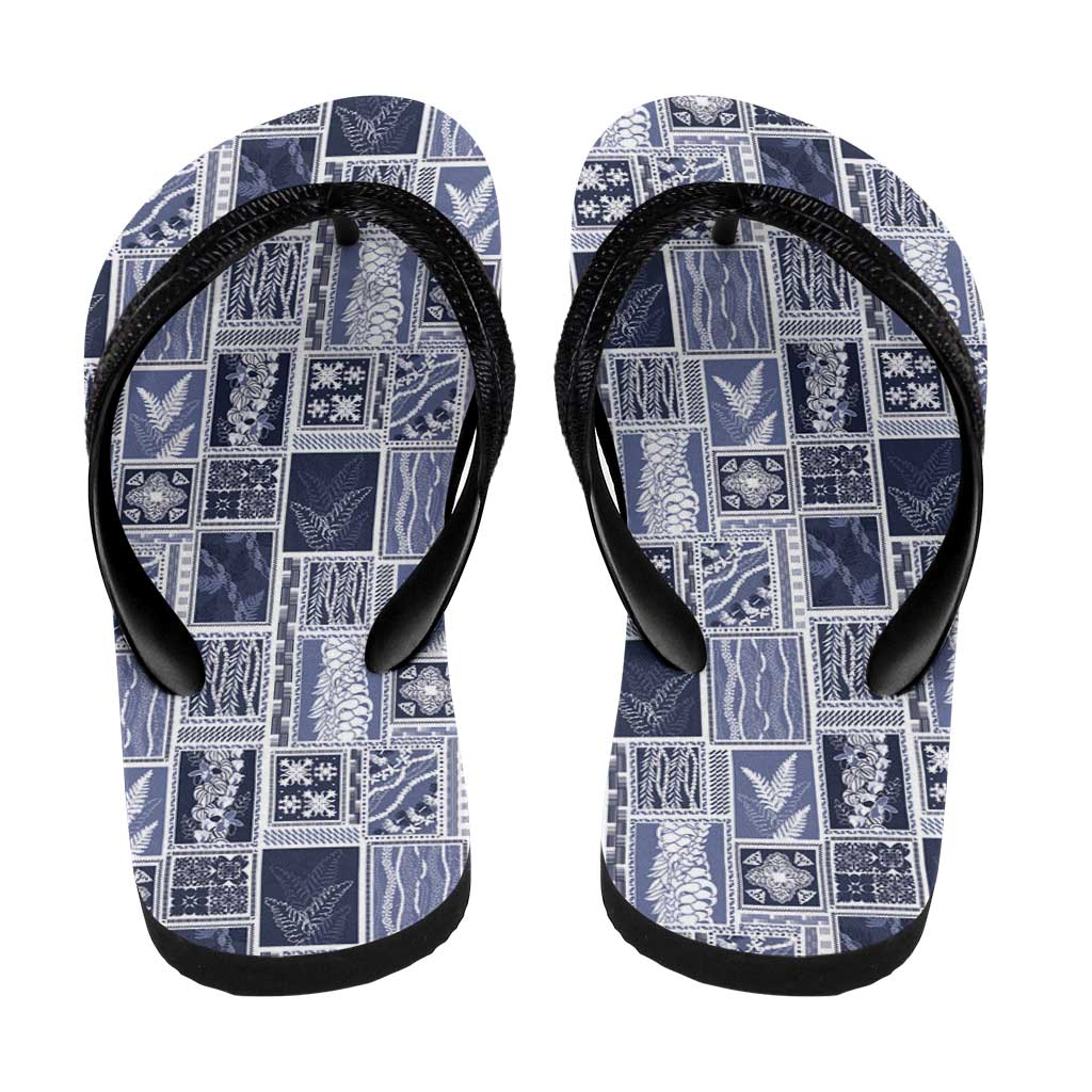 Vintage Aloha Block Quilt Flip Flops Blue Inspired Lei Motifs - Polynesian Pride
