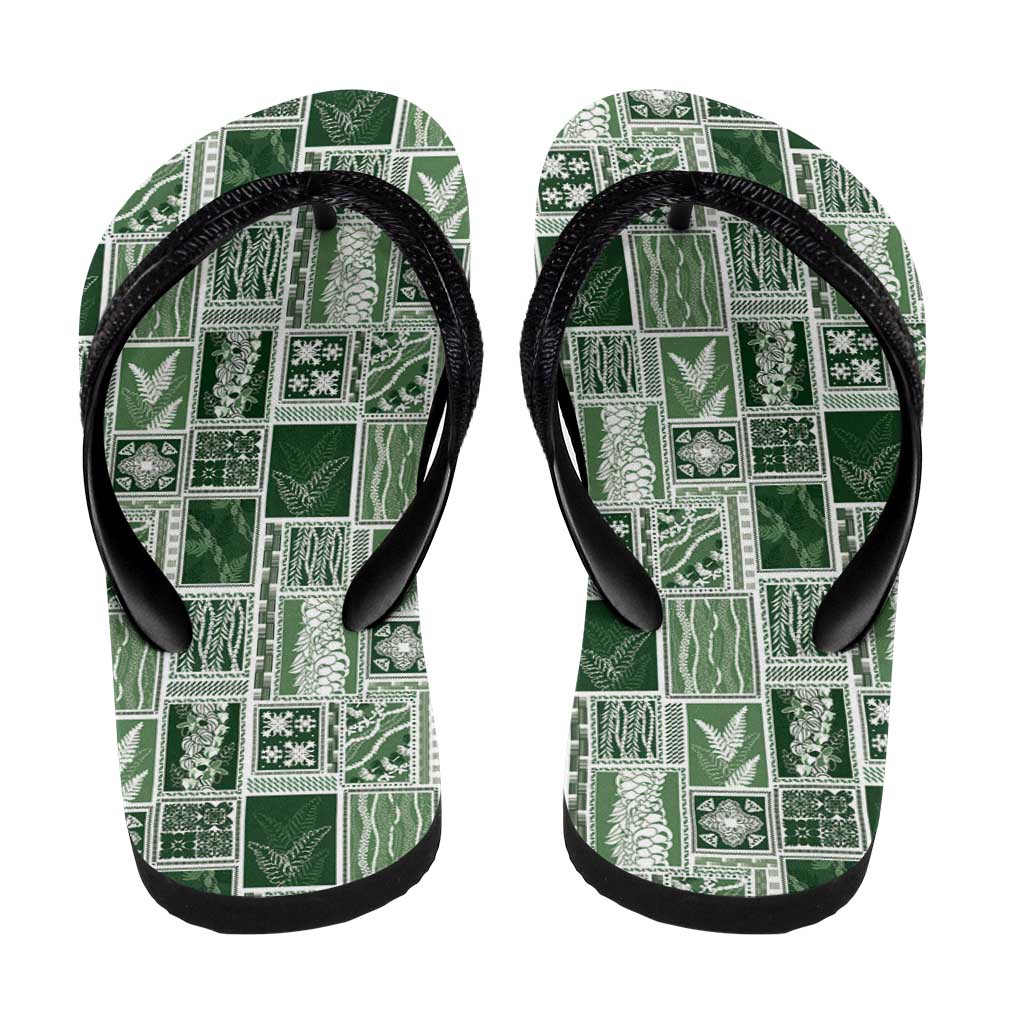 Vintage Aloha Block Quilt Flip Flops Green Inspired Lei Motifs - Polynesian Pride
