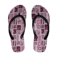 Vintage Aloha Block Quilt Flip Flops Pink Inspired Lei Motifs - Polynesian Pride