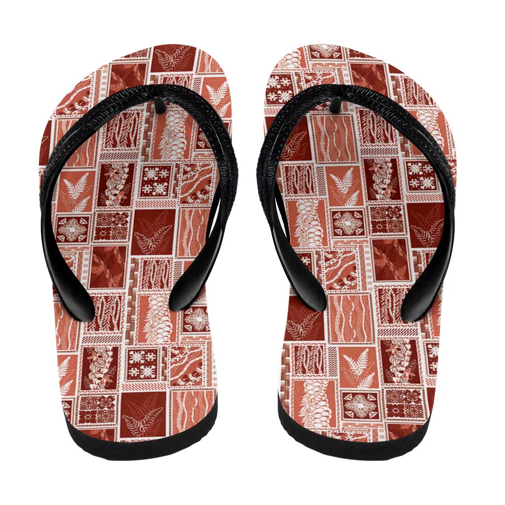 Vintage Aloha Block Quilt Flip Flops Red Inspired Lei Motifs - Polynesian Pride
