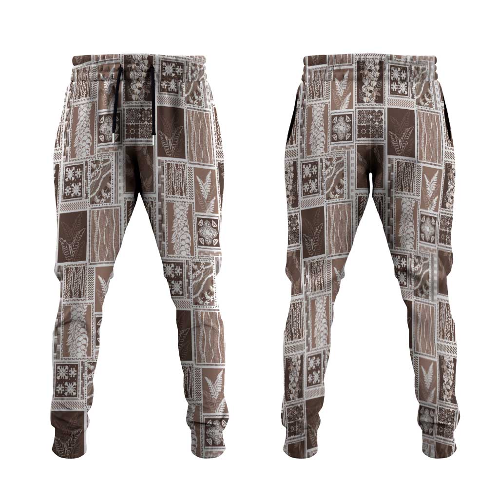 Vintage Aloha Block Quilt Jogger Pants Beige Inspired Lei Motifs - Polynesian Pride