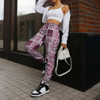 Vintage Aloha Block Quilt Jogger Pants Pink Inspired Lei Motifs - Polynesian Pride