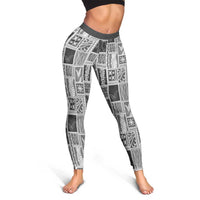 Vintage Aloha Block Quilt Leggings Black Inspired Lei Motifs - Polynesian Pride