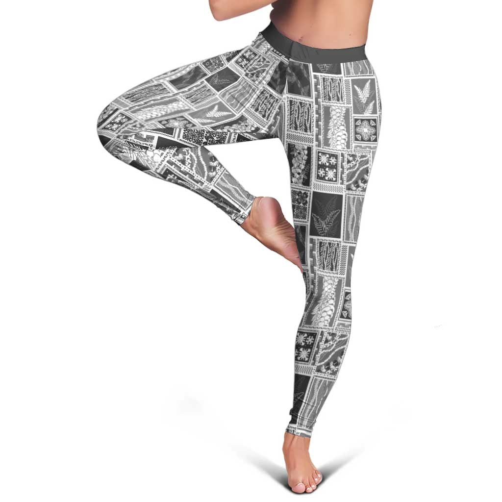 Vintage Aloha Block Quilt Leggings Black Inspired Lei Motifs - Polynesian Pride