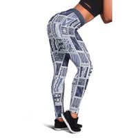 Vintage Aloha Block Quilt Leggings Blue Inspired Lei Motifs - Polynesian Pride