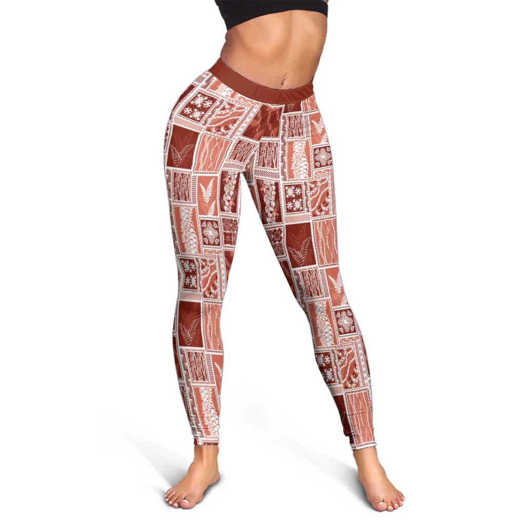 Vintage Aloha Block Quilt Leggings Red Inspired Lei Motifs - Polynesian Pride