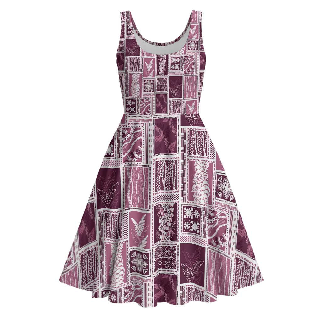 Vintage Aloha Block Quilt Midi Dress Pink Inspired Lei Motifs - Polynesian Pride