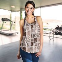 Vintage Aloha Block Quilt Women Racerback Tank Beige Inspired Lei Motifs - Polynesian Pride