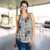 Vintage Aloha Block Quilt Women Racerback Tank Black Inspired Lei Motifs - Polynesian Pride