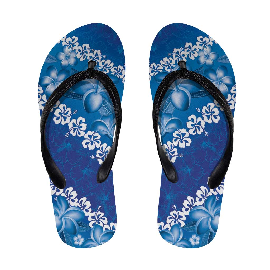 Vintage Blue Polynesia Flip Flops Plumeria Hibiscus Tropical Vibes - Polynesian Pride