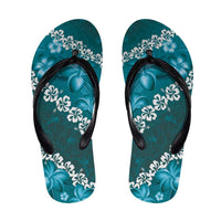 Vintage Dark Cyan Polynesia Flip Flops Plumeria Hibiscus Tropical Vibes - Polynesian Pride
