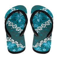Vintage Dark Cyan Polynesia Flip Flops Plumeria Hibiscus Tropical Vibes - Polynesian Pride