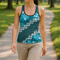 Vintage Dark Cyan Polynesia Hollow Tank Top Plumeria With Hibiscus Tropical Vibes - Polynesian Pride