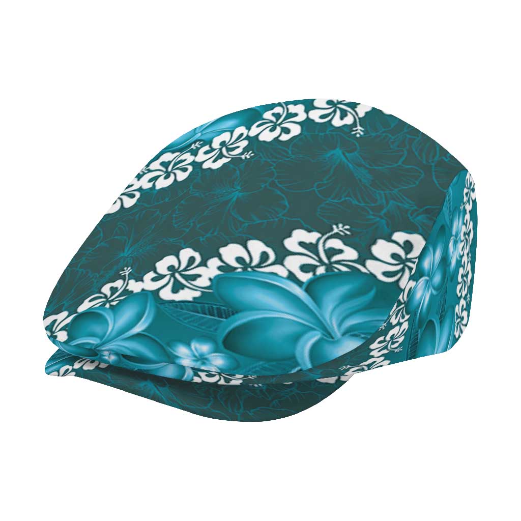 Vintage Dark Cyan Polynesia Jeff Hat Plumeria With Hibiscus Tropical Vibes - Polynesian Pride