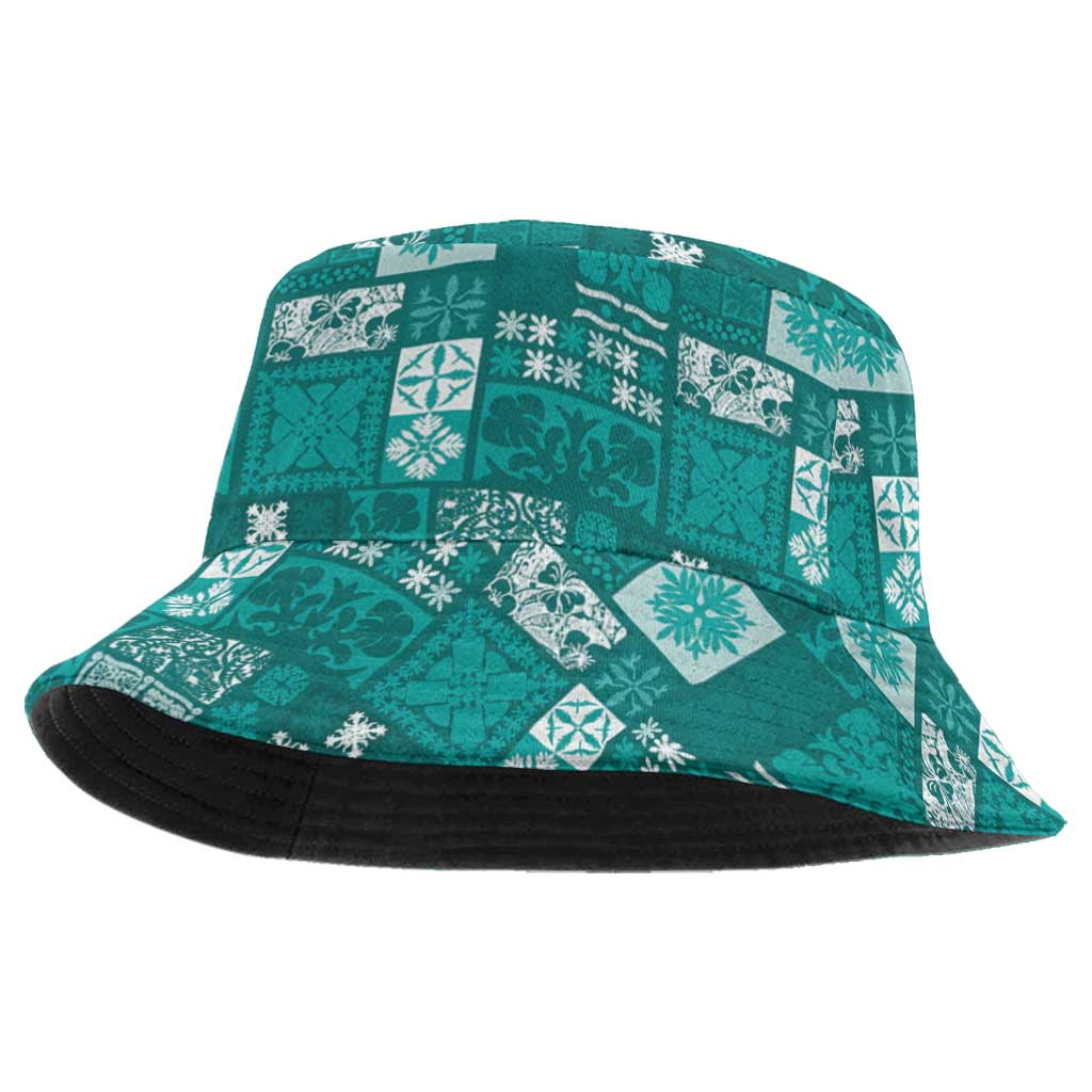 Vintage Hawaiian Quilting Patterns Bucket Hat Turquoise Style Tribal Fabric Patchwork - Polynesian Pride