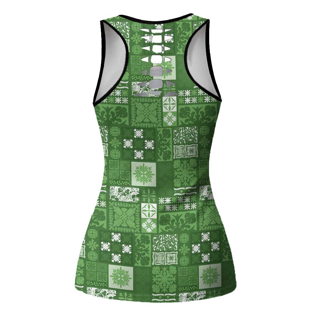 Vintage Hawaiian Quilting Patterns Hollow Tank Top Green Style Tribal Fabric Patchwork - Polynesian Pride