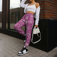 Vintage Hawaiian Quilting Patterns Jogger Pants Pink Style Tribal Fabric Patchwork - Polynesian Pride