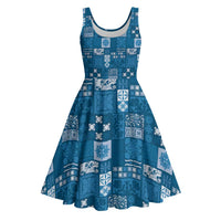 Vintage Hawaiian Quilting Patterns Midi Dress Blue Style Tribal Fabric Patchwork - Polynesian Pride