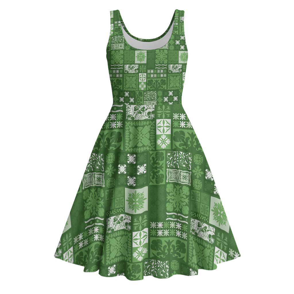 Vintage Hawaiian Quilting Patterns Midi Dress Green Style Tribal Fabric Patchwork - Polynesian Pride