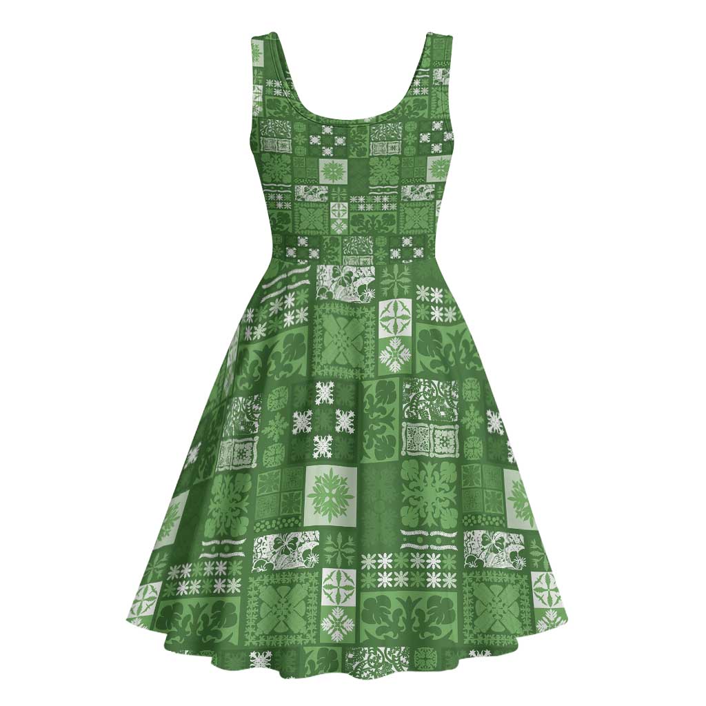 Vintage Hawaiian Quilting Patterns Midi Dress Green Style Tribal Fabric Patchwork - Polynesian Pride