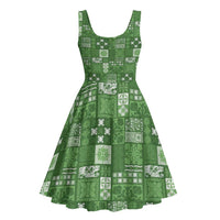 Vintage Hawaiian Quilting Patterns Midi Dress Green Style Tribal Fabric Patchwork - Polynesian Pride
