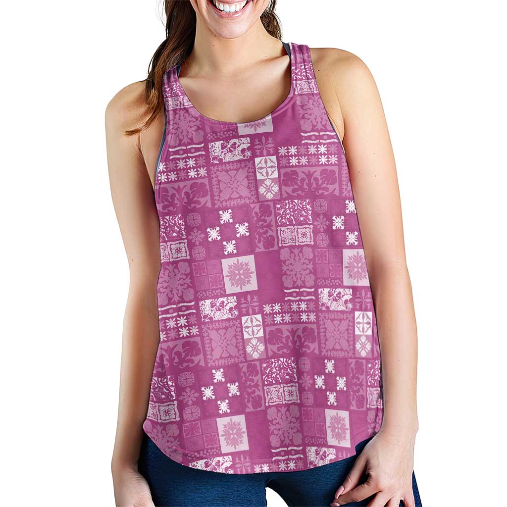 Vintage Hawaiian Quilting Patterns Women Racerback Tank Pink Style Tribal Fabric Patchwork - Polynesian Pride