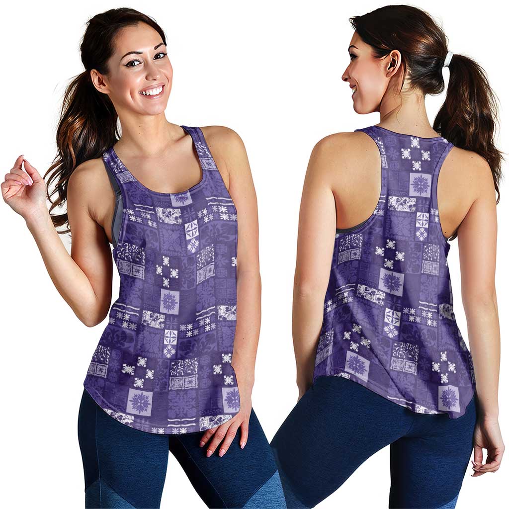 Vintage Hawaiian Quilting Patterns Women Racerback Tank Purple Style Tribal Fabric Patchwork - Polynesian Pride