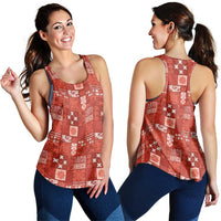 Vintage Hawaiian Quilting Patterns Women Racerback Tank Red Style Tribal Fabric Patchwork - Polynesian Pride