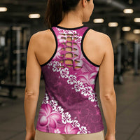 Vintage Pink Polynesia Hollow Tank Top Plumeria With Hibiscus Tropical Vibes LT14 - Polynesian Pride