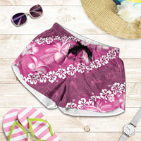 Vintage Pink Polynesia Shorts for Women Plumeria With Hibiscus Tropical Vibes - Polynesian Pride