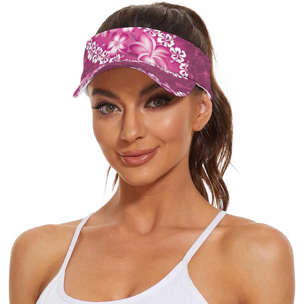 Vintage Pink Polynesia Sun Visor Cap Plumeria With Hibiscus Tropical Vibes LT14 - Polynesian Pride